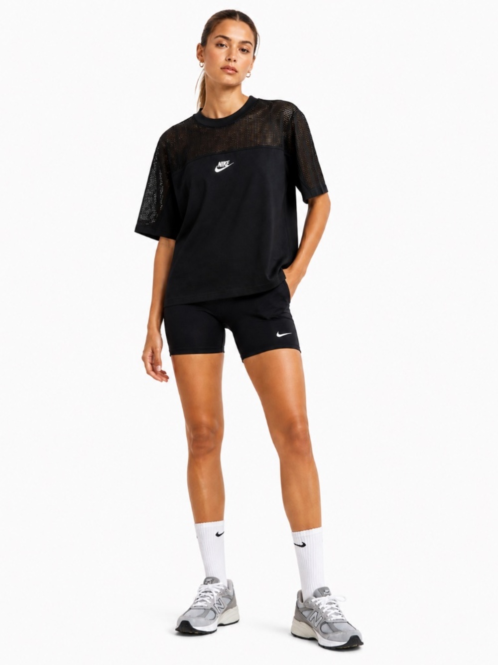 Nike Black Drop Sleeve Mesh Top w 3/4 Sleeve & Cropped Boxy Fit – Size Small EUC